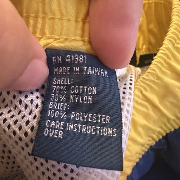 Vintage Polo Ralph Lauren Swim Trunks Men L Blue Yellow Stripe Cargo Board Short - Picture 12 of 12